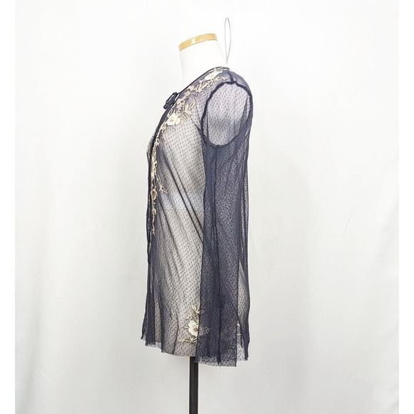 Biya Johnny Was Top Blue Floral Embroidered Mesh Nylon Sheer Misses Size S Flaws - Picture 6 of 9